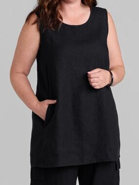NWT Flax L Oversized Boxy Tunic Pockets Sleeveless Boho Lagenlook Artsy Cottage